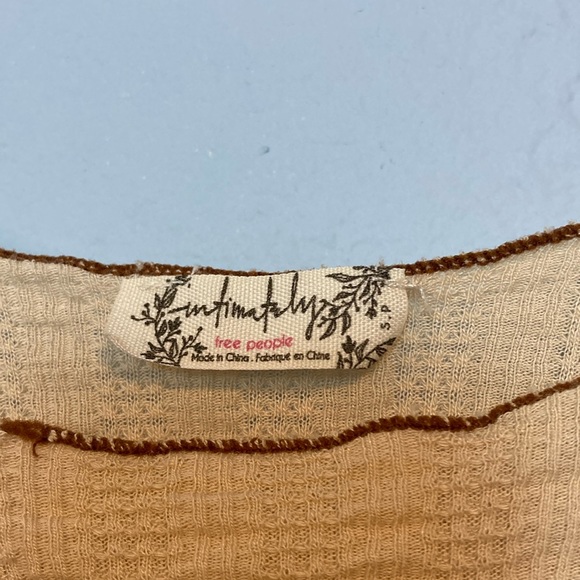 Intimately Free People Womens Size S Tan Waffle Thong Bodysuit Snaps Long Sleeve - Picture 5 of 13